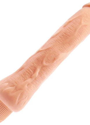 Peachfarbener silikonvibrator mit strukturierter oberfläche und geriffelter kappe von baile 25 cm