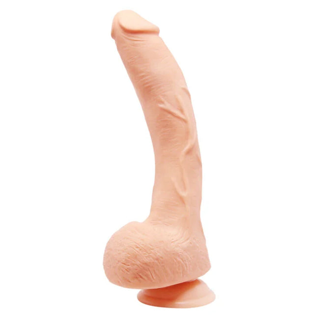 Peachfarbener silikon dildo mit realistischer struktur und abgerundetem sockel baile beautiful jack 26 cm