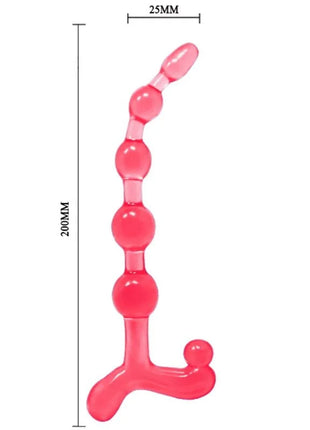 Pink transparenter silikon analplug mit gebogener form und fünf kugeln von baile bendy twist rote analbble