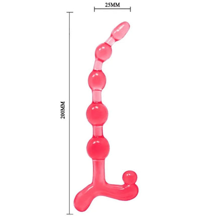 Pink transparenter silikon analplug mit gebogener form und fünf kugeln von baile bendy twist rote analbble