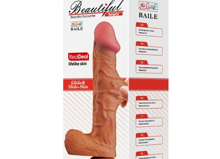 Brauner, realistischer silikon dildo 26 cm mit pinker spitze und saugfuß von BAILE