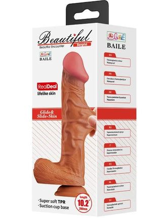 Brauner, realistischer silikon dildo 26 cm mit pinker spitze und saugfuß von BAILE