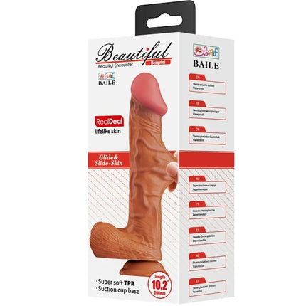 Brauner, realistischer silikon dildo 26 cm mit pinker spitze und saugfuß von BAILE