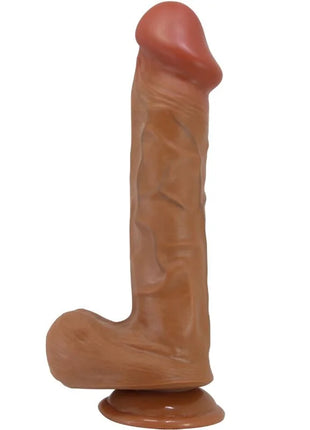 Tanfarbener realistischer silikon dildo 26 cm mit gerundetem kopf und strukturierter oberfläche von baile