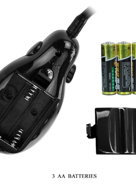 Schwarzer glänzender kunststoff-elektrorasierer mit ergonomischem design und drei aa-batterien bei baile dildo mit vibration 16 cm