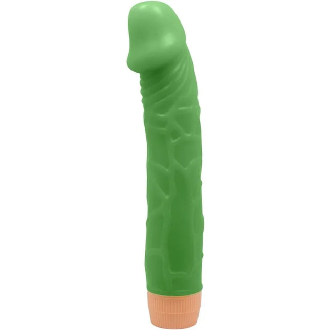 Grüner silikon vibrator mit strukturierter oberfläche und pfirsichfarbener basis baile bill realistischer vibrator 22,5 cm