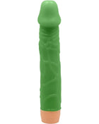 Grüner silikon realistischer vibrator 22,5 cm mit strukturierter oberfläche und pfirsichfarbenem sockel von baile