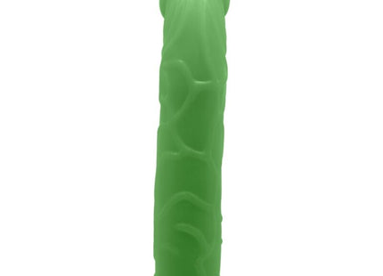 Grüner silikonvibrator mit strukturierter oberfläche und pfirsichfarbenem fuß von baile realistischer vibrator 22,5 cm