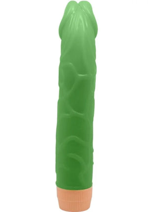 Grüner silikonvibrator mit strukturierter oberfläche und pfirsichfarbenem fuß von baile realistischer vibrator 22,5 cm