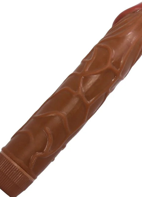 Brauner silikonvibrator baile bob realistischer 22,5 cm mit strukturierter oberfläche und roter spitze