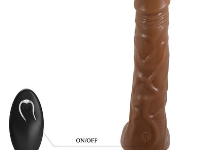 Brauner silikon männlicher masturbator mit strukturierter oberfläche und schwarzer fernbedienung mit an aus knopf von baile