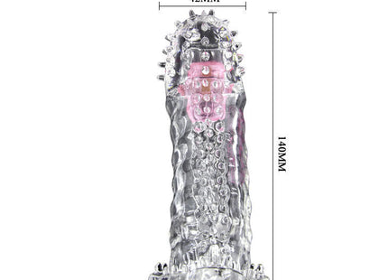 Transparenter silikon cockring baile brave ii man sensorverlängerung mit pinken inneren elementen und strukturierter, stacheliger oberfläche