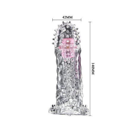 Transparenter silikon cockring baile brave ii man sensorverlängerung mit pinken inneren elementen und strukturierter, stacheliger oberfläche