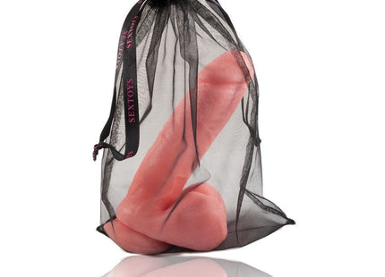 Pink silikon dildo 20 cm von BAILE in schwarzem durchsichtigem mesh-beutel mit sextoys aufzugband