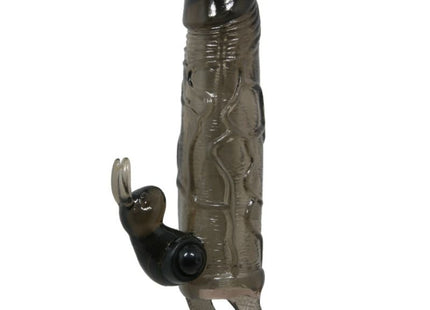 Transparent grauer silikon cock ring mit schwarzem strukturiertem kopf und kaninchen vibrator von baile brave man