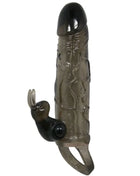 Transparent grauer silikon cock ring mit schwarzem strukturiertem kopf und kaninchen vibrator von baile brave man
