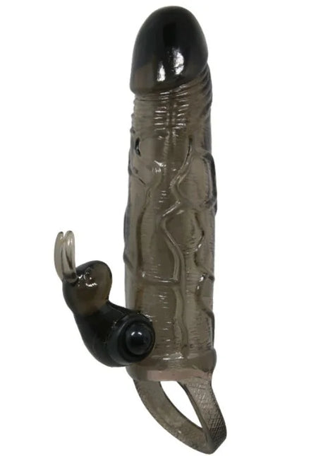 Transparent grauer silikon cock ring mit schwarzem strukturiertem kopf und kaninchen vibrator von baile brave man