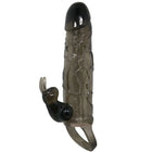 Transparent grauer silikon cock ring mit schwarzem strukturiertem kopf und kaninchen vibrator von baile brave man