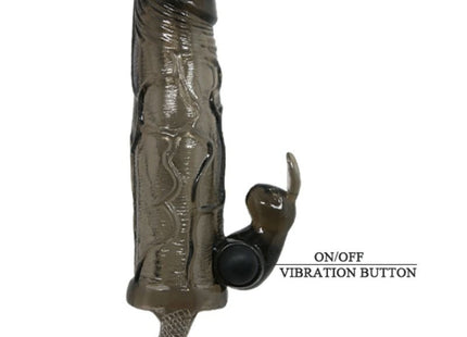 Dunkler transparenter silikon vibrator mit strukturierter oberfläche und schwarzem an aus schalter für baile brave man penisabdeckung mit kaninchen schwarz 16,5 cm