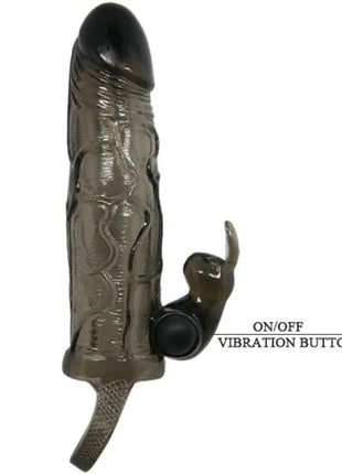 Dunkler transparenter silikon vibrator mit strukturierter oberfläche und schwarzem an aus schalter für baile brave man penisabdeckung mit kaninchen schwarz 16,5 cm