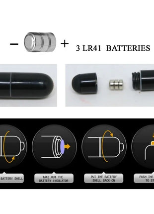 Black zylindrische batteriebetriebene taschenlampe mit metallischer silberkappe und sichtbaren innenteilen