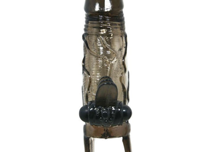 Transparent dunkelgrauer silikon cockring mit schwarzer strukturkugel und metalldraht für anal- und klitorisstimulation