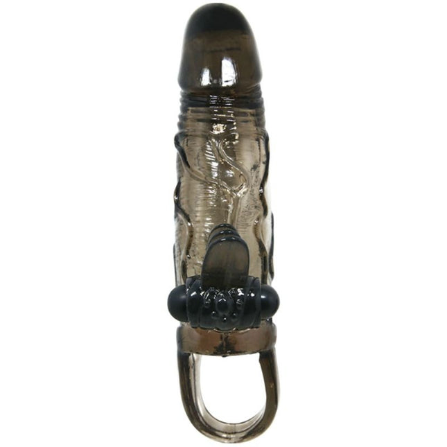Transparent dunkelgrauer silikon cockring mit schwarzer strukturkugel und metalldraht für anal- und klitorisstimulation