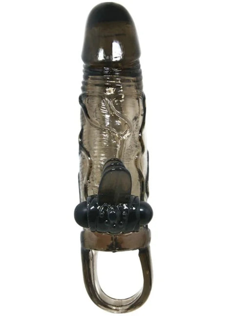 Transparent dunkelgrauer silikon cockring mit schwarzer strukturkugel und metalldraht für anal- und klitorisstimulation
