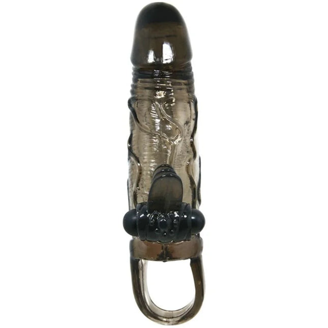 Transparent dunkelgrauer silikon cockring mit schwarzer strukturkugel und metalldraht für anal- und klitorisstimulation