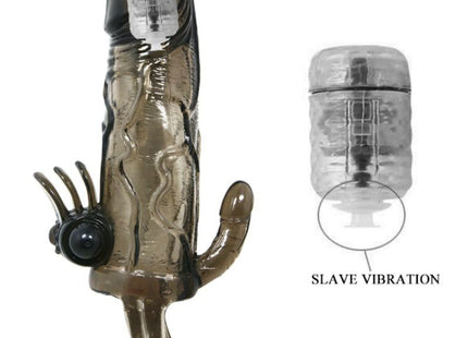 Transparente silikon-penishülle brave man von baile mit schwarzen akzenten und klitoris sowie anale stimulation und slave vibration batteriefach