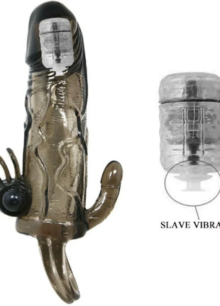 Transparente silikon-penishülle brave man von baile mit schwarzen akzenten und klitoris sowie anale stimulation und slave vibration batteriefach
