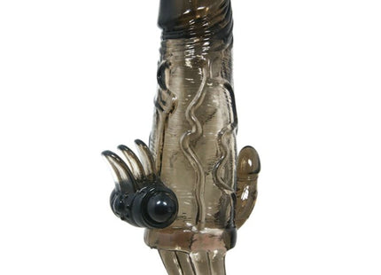 Transparent amberfarbener silikon cockring mit schwarzem griff und krallen für klitoris und analstimulation