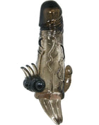 Transparent amberfarbener silikon cockring mit schwarzem griff und krallen für klitoris und analstimulation