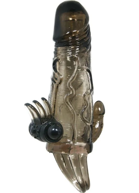 Transparent amberfarbener silikon cockring mit schwarzem griff und krallen für klitoris und analstimulation
