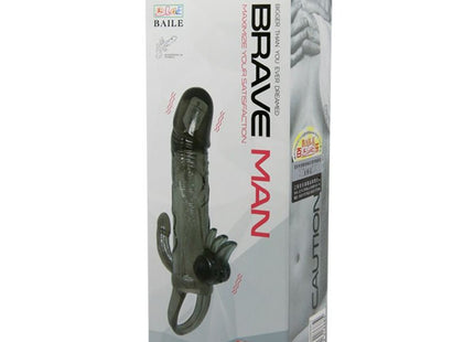 Dunkelgraue transparente silikon-penishülle brave man von baile mit klitoris und analstimulation schwarze akzente