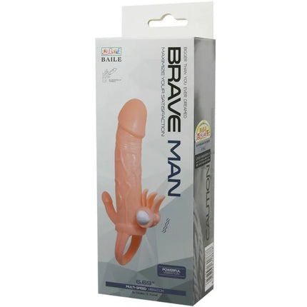 Peachfarbene silikonvibrations penis hülle mit strukturierter oberfläche und weißem knopfbasis von baile brave man