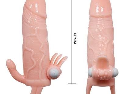 Baile brave man penishülle in fleischfarbe aus silikon mit klitoris und analstimulation, strukturierter oberfläche und ring am fuß