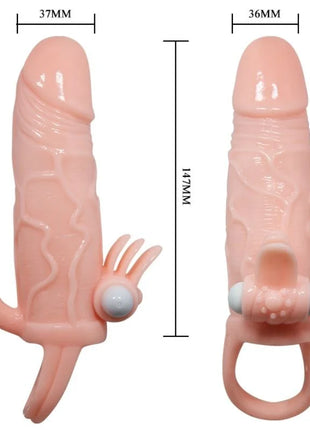 Baile brave man penishülle in fleischfarbe aus silikon mit klitoris und analstimulation, strukturierter oberfläche und ring am fuß