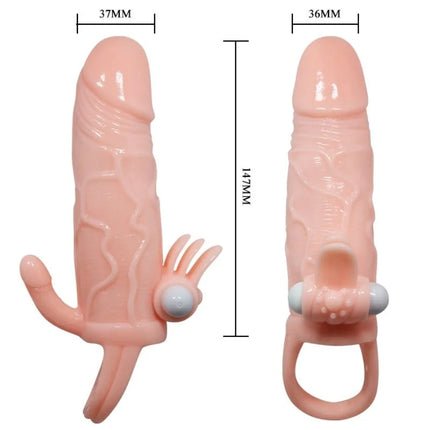 Baile brave man penishülle in fleischfarbe aus silikon mit klitoris und analstimulation, strukturierter oberfläche und ring am fuß