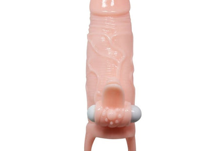 Rosa silikon penishülle mit strukturierter oberfläche und ringbasis zur klitoris und analstimulation 16,5 cm