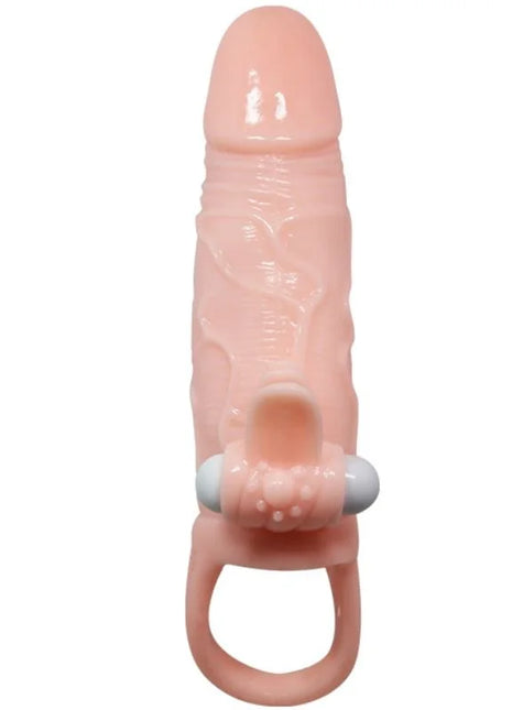Rosa silikon penishülle mit strukturierter oberfläche und ringbasis zur klitoris und analstimulation 16,5 cm