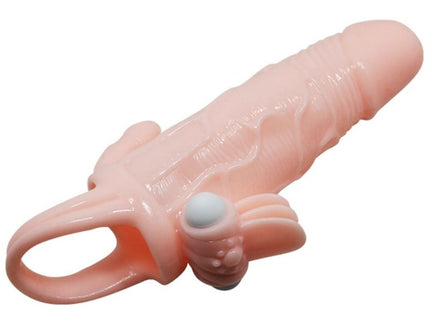 Rosa silikon cockring mit anatomischer struktur und weißer kugeltaste seitlich für klitoris und analstimulation