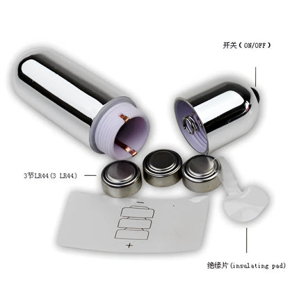 Chrome-finish zylindrischer vibrator mit drei lr44 batterien für penisverlängerung von baile brave man rabbit