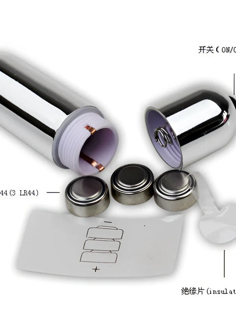 Chrome-finish zylindrischer vibrator mit drei lr44 batterien für penisverlängerung von baile brave man rabbit