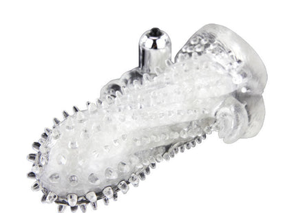 Klarer transparenter silikon-fingerüberzug mit metallischer silberspitze und strukturierter oberfläche für baile brave man rabbit vibrator penisverlängerung