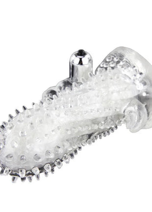 Klarer transparenter silikon-fingerüberzug mit metallischer silberspitze und strukturierter oberfläche für baile brave man rabbit vibrator penisverlängerung