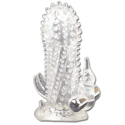 Klarer transparenter kaktusförmiger vibrator mit strukturierter oberfläche und silberfarbenem metallfuß von BAILE Brave Man