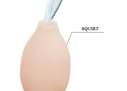 Pink silikon brunnenvibrator dildo mit squirtfunktion und klarem plastikmundstück labeled squirt