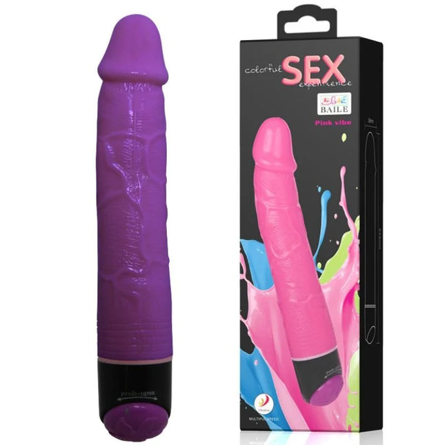Baile bunter sex lila realistischer vibrator 23 cm aus silikon mit strukturierter oberfläche und schwarzer basis