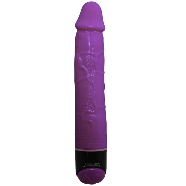 Lila silikon vibrator mit strukturierter oberfläche und schwarzer basis von baile 23 cm lang